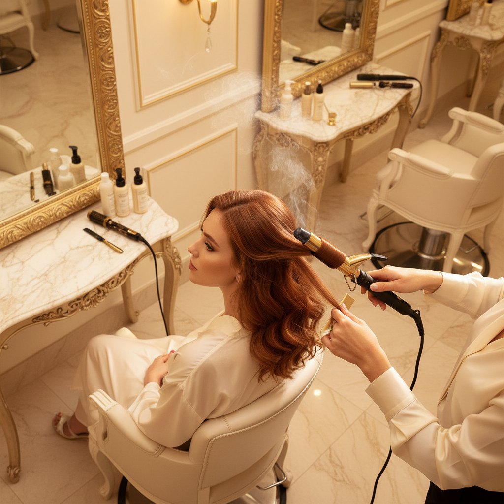 Styling in gold salon